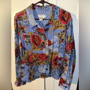 COLDWATER CREEK Women’s Floral Linen Blend Cottage Core Jacket Size XL